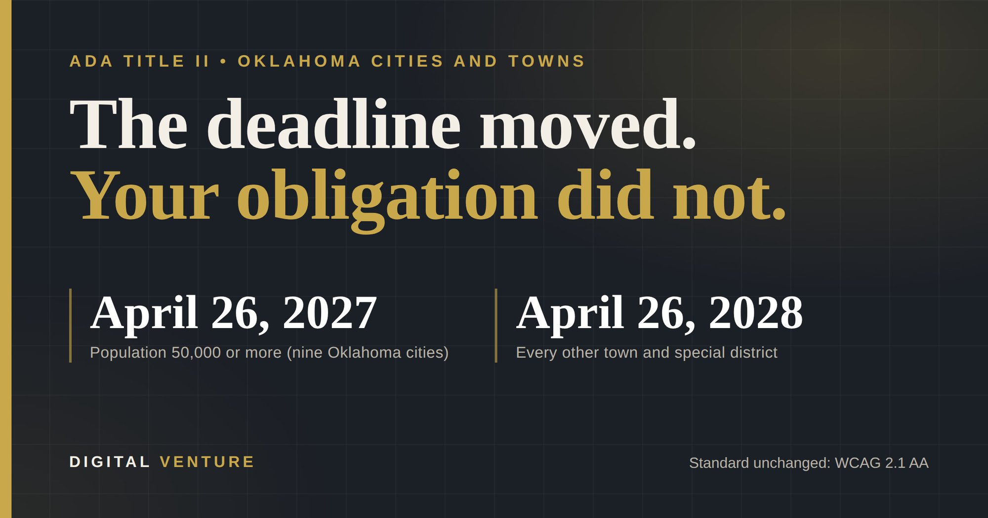 The ADA website deadline moved to 2027. Here is what did not change for Oklahoma cities and towns. cover