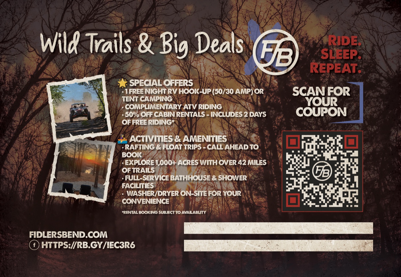 Fidler's Bend promotional postcard back, designed by Digital Venture