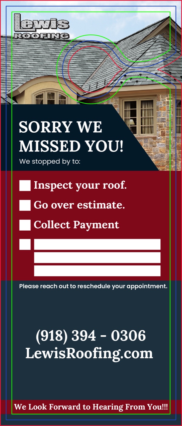 Lewis Roofing door hanger front, designed by Digital Venture
